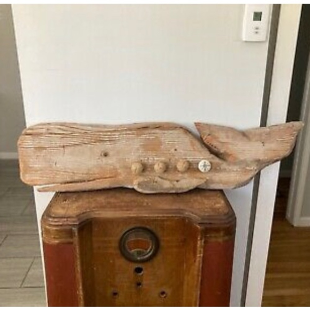 Handmade Driftwood Whale Coat/purse/towel Rack.